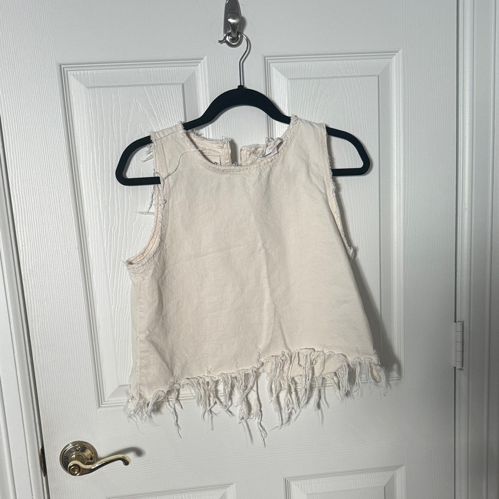 Zara Off-White Fringe Tank Top size small denim